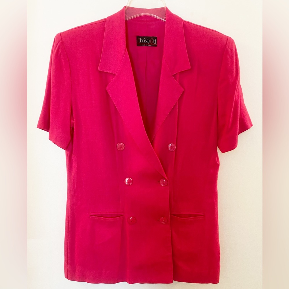 Vintage Christy Girl pink short sleeve blazer and skirt 2 piece set size 8